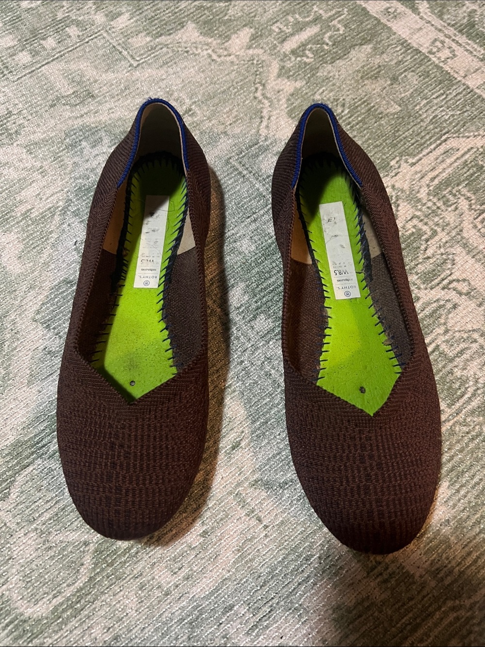 Rothy's Brown Knit Ballet Flats with Lime Green Insole
